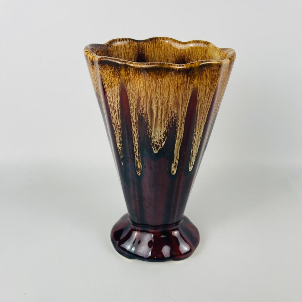 Vintage Brown and Caramel Drip Glaze Vase   7 1/4”
